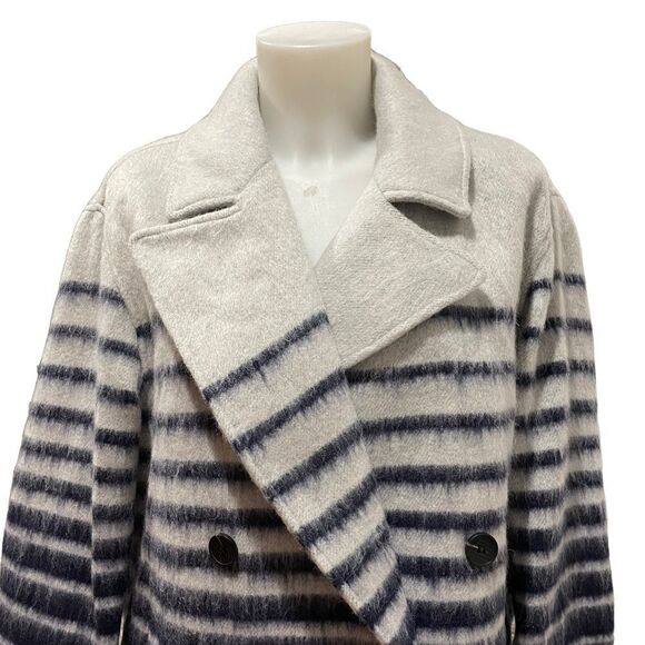AVEC LES FILLES SAILOR STRIPE DOUBLE-BREASTED‎ PEACOAT, blue gray sz medium NEW! - Picture 4 of 12